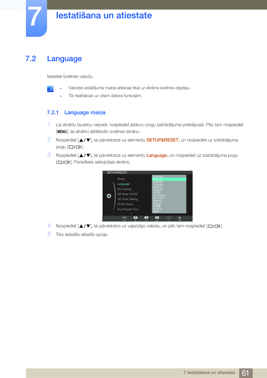 Samsung LS27B750VS/EN, LS24B750VS/EN manual Language maiņa 