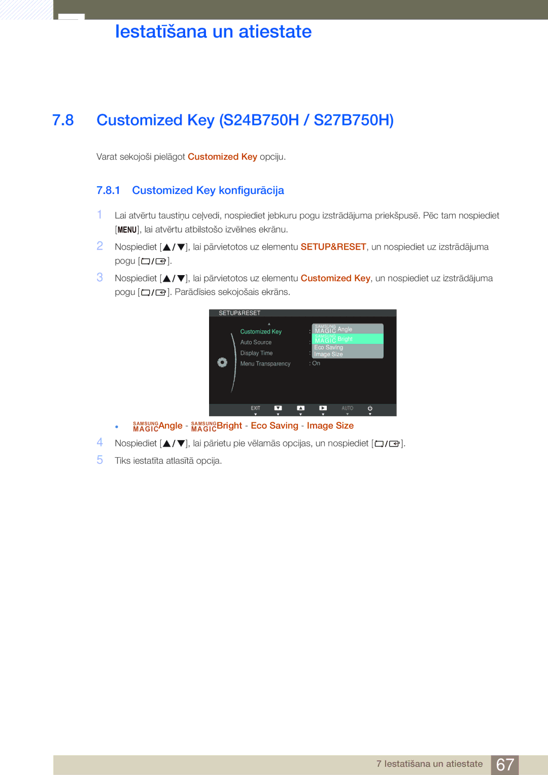 Samsung LS27B750VS/EN, LS24B750VS/EN manual Customized Key S24B750H / S27B750H, Customized Key konfigurācija 