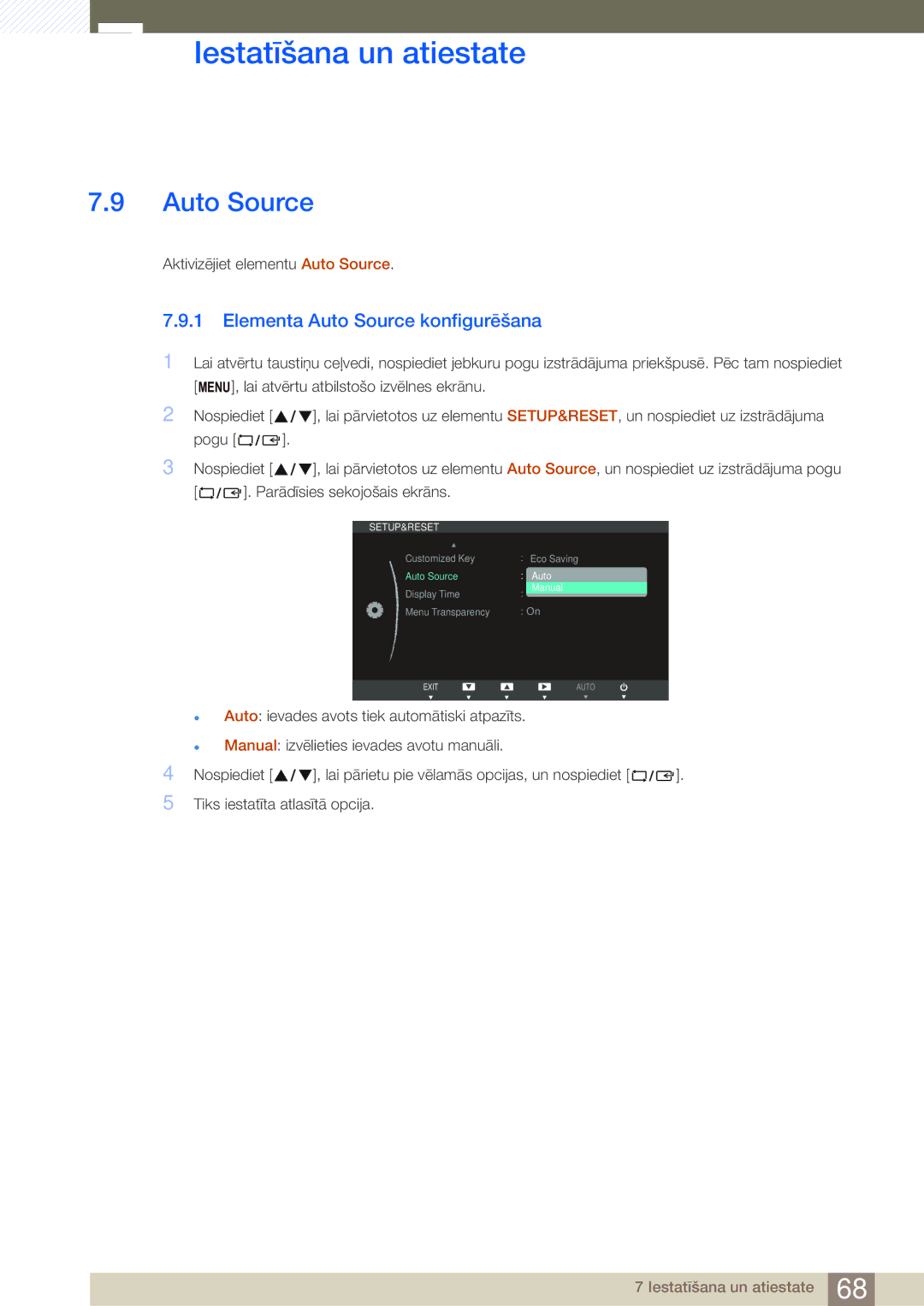 Samsung LS24B750VS/EN, LS27B750VS/EN manual Elementa Auto Source konfigurēšana 