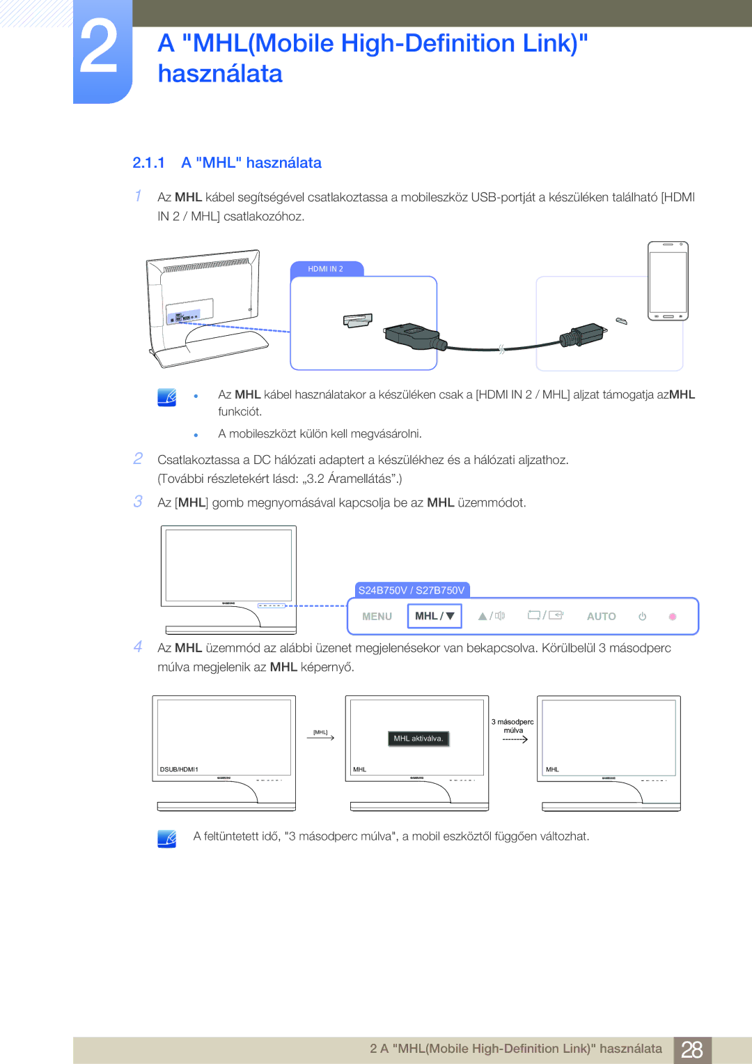 Samsung LS24B750VS/EN, LS27B750VS/EN manual MHL használata 