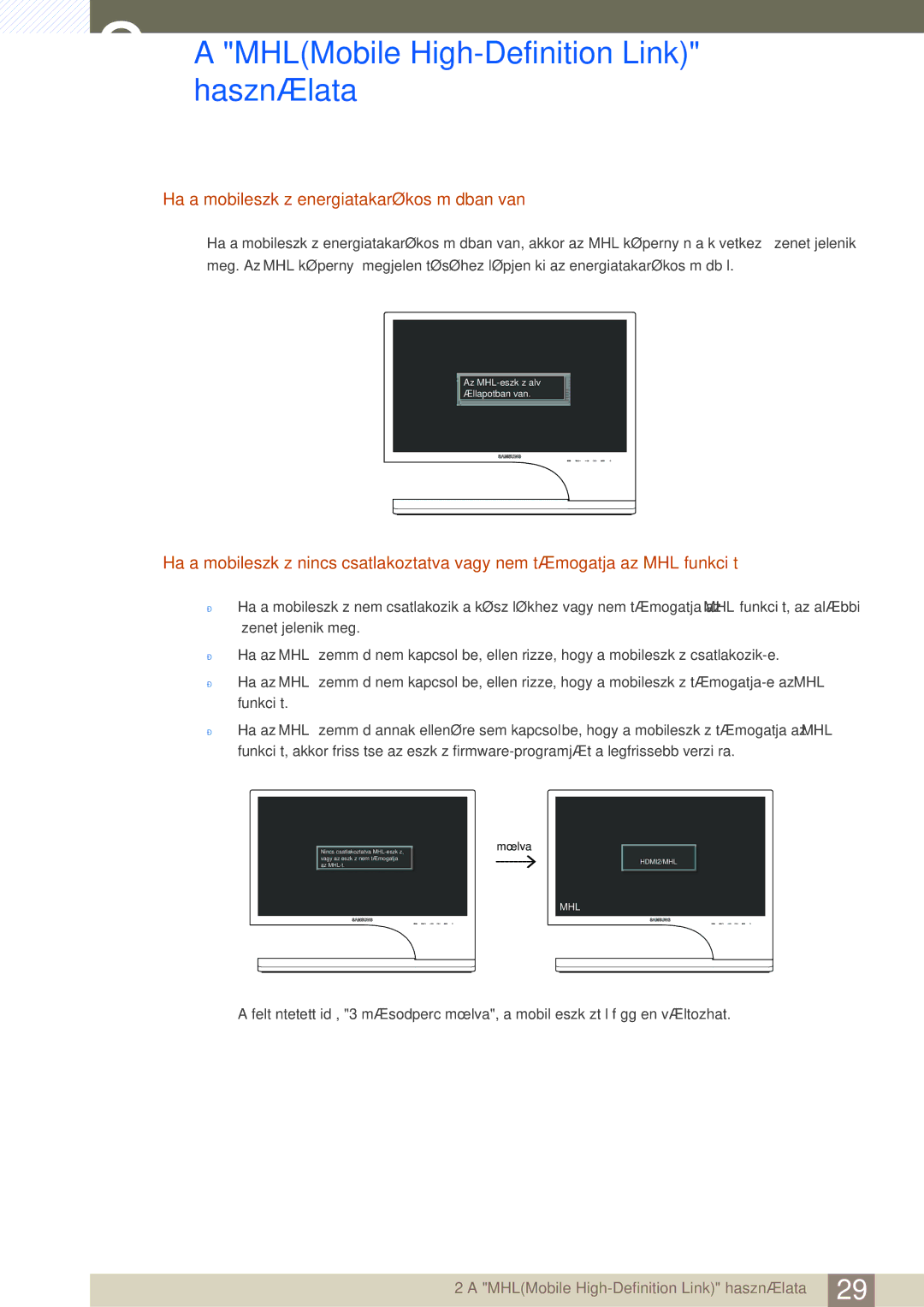 Samsung LS27B750VS/EN, LS24B750VS/EN manual Ha a mobileszköz energiatakarékos módban van 