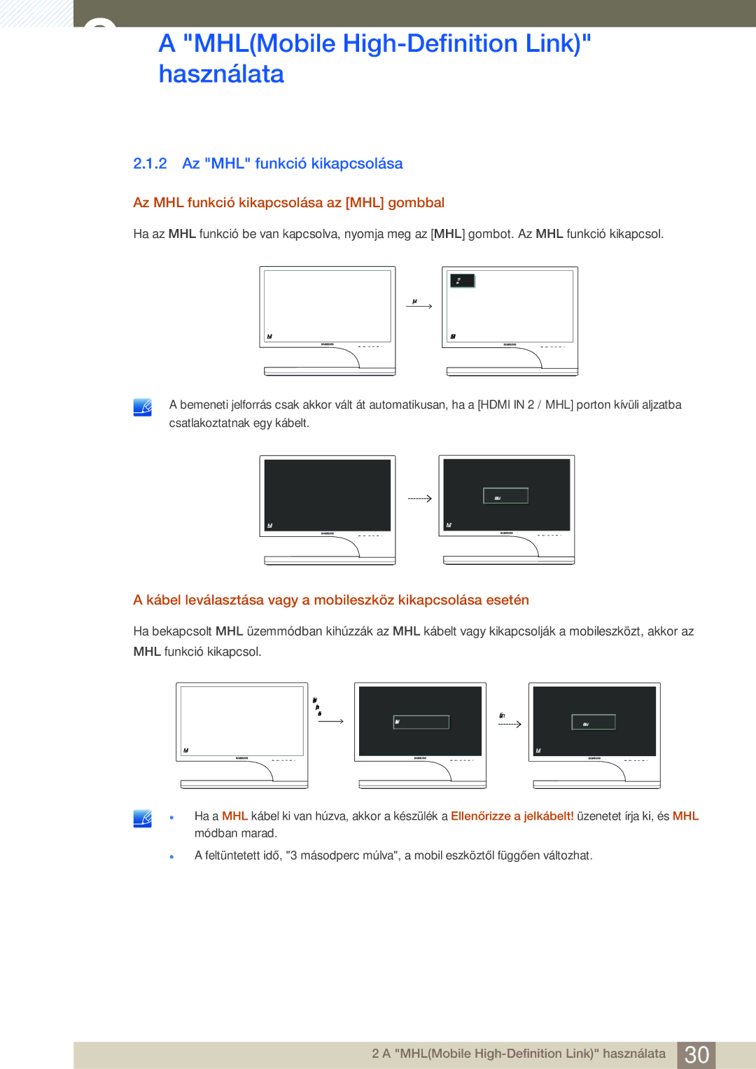 Samsung LS24B750VS/EN, LS27B750VS/EN manual Az MHL funkció kikapcsolása az MHL gombbal 