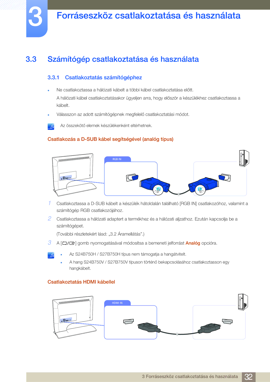 Samsung LS24B750VS/EN Számítógép csatlakoztatása és használata, Csatlakoztatás számítógéphez, Csatlakoztatás Hdmi kábellel 