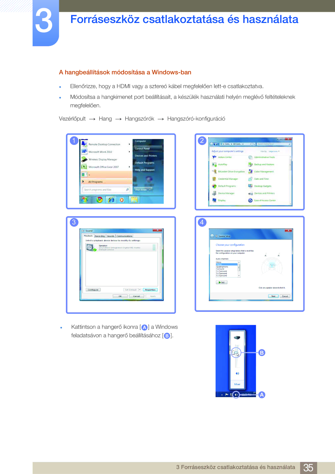 Samsung LS27B750VS/EN, LS24B750VS/EN manual Hangbeállítások módosítása a Windows-ban 