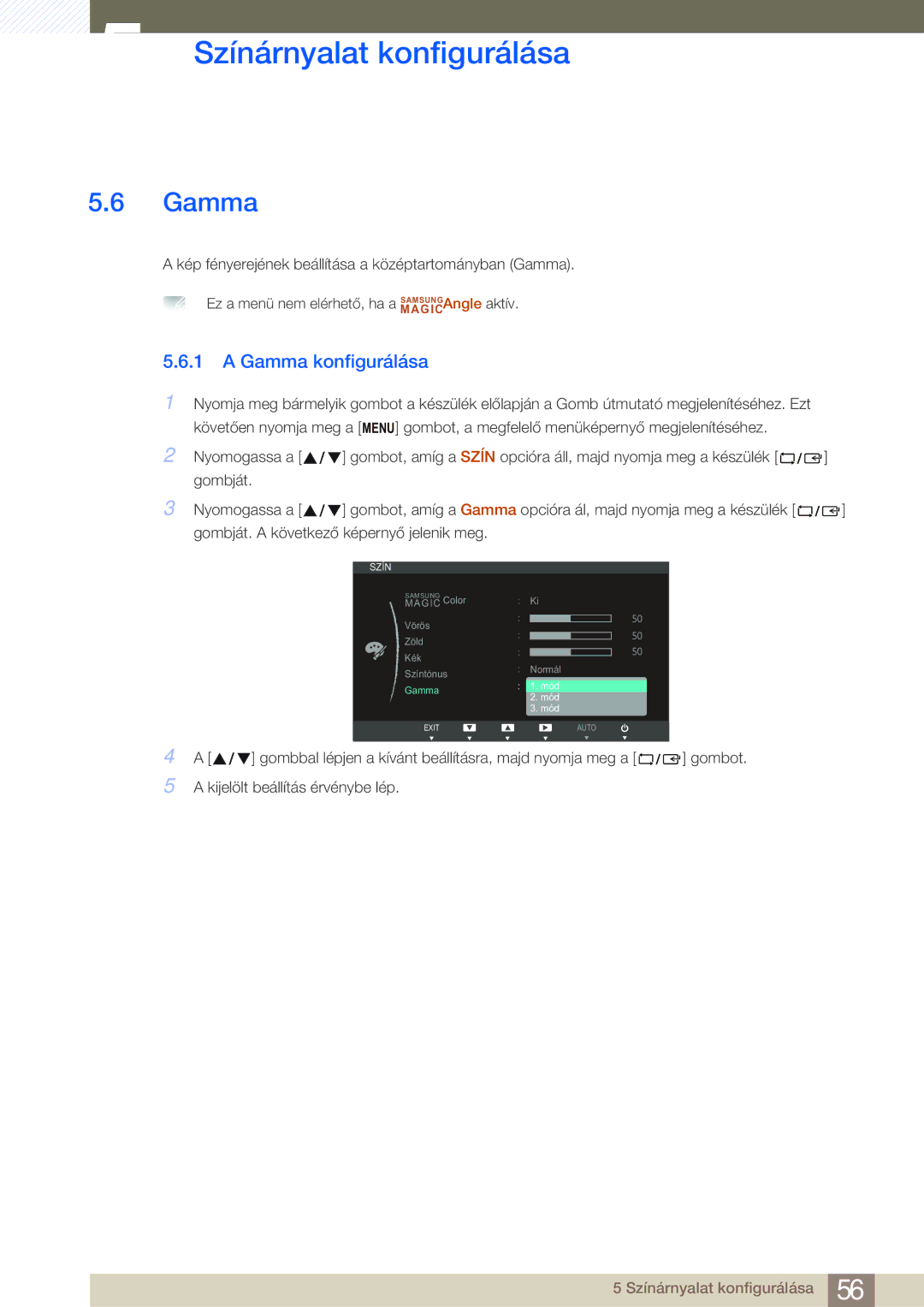 Samsung LS24B750VS/EN, LS27B750VS/EN manual Gamma konfigurálása 