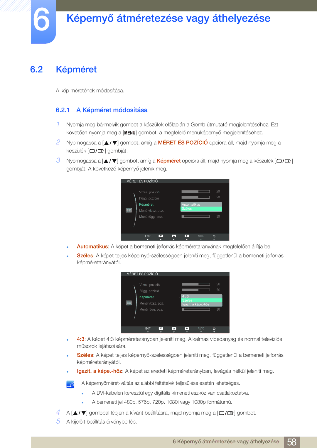 Samsung LS24B750VS/EN, LS27B750VS/EN manual 1 a Képméret módosítása 