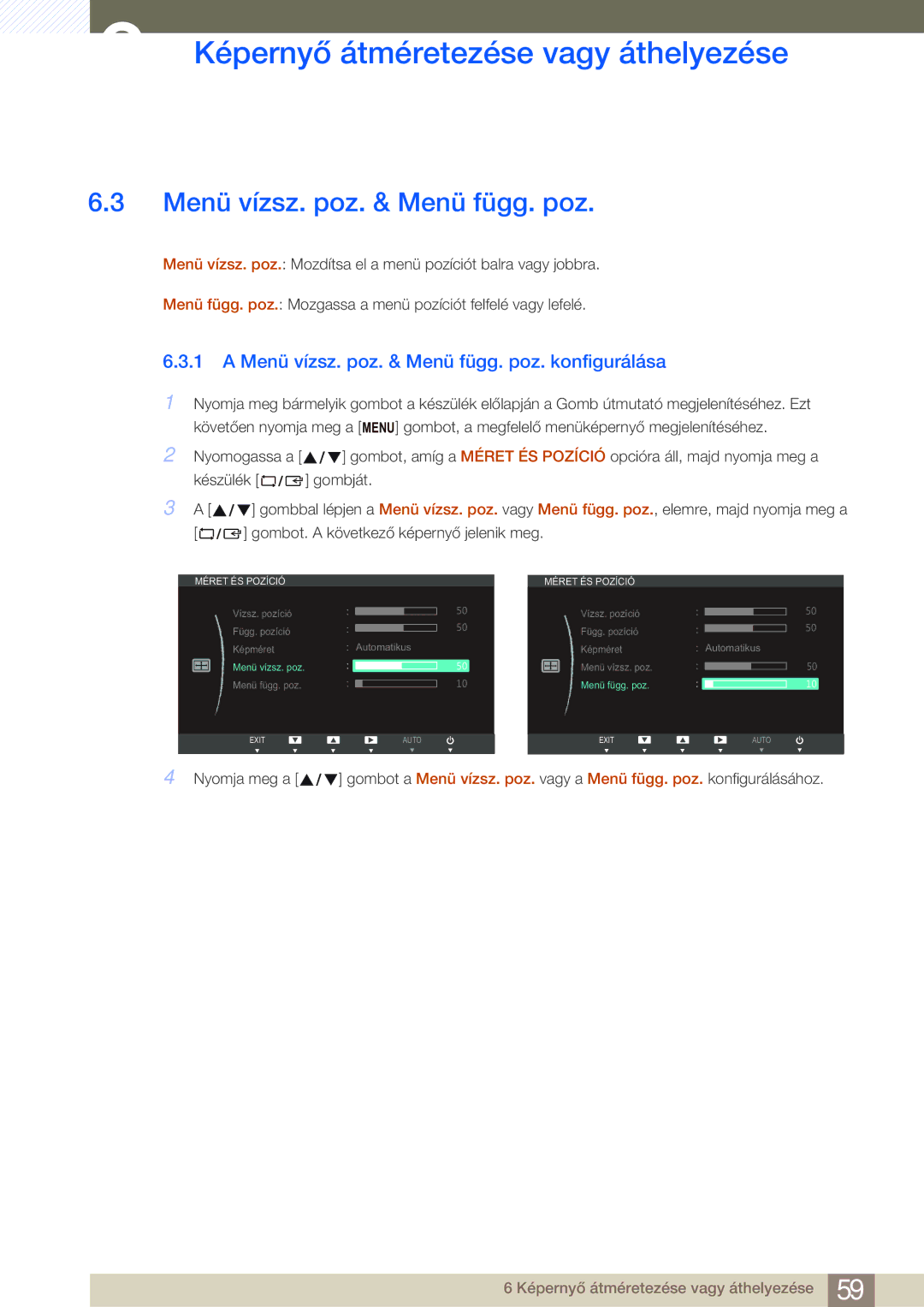 Samsung LS27B750VS/EN, LS24B750VS/EN manual Menü vízsz. poz. & Menü függ. poz. konfigurálása 