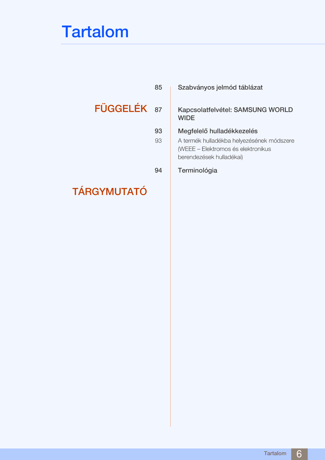 Samsung LS24B750VS/EN, LS27B750VS/EN manual Függelék Tárgymutató 