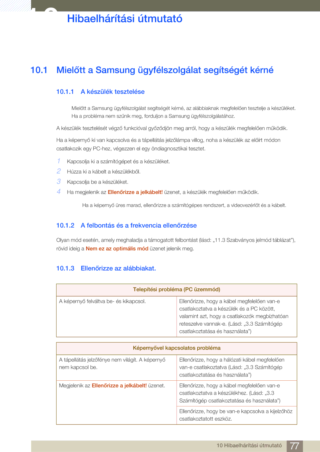 Samsung LS27B750VS/EN, LS24B750VS/EN manual Hibaelhárítási útmutató, Mielőtt a Samsung ügyfélszolgálat segítségét kérné 