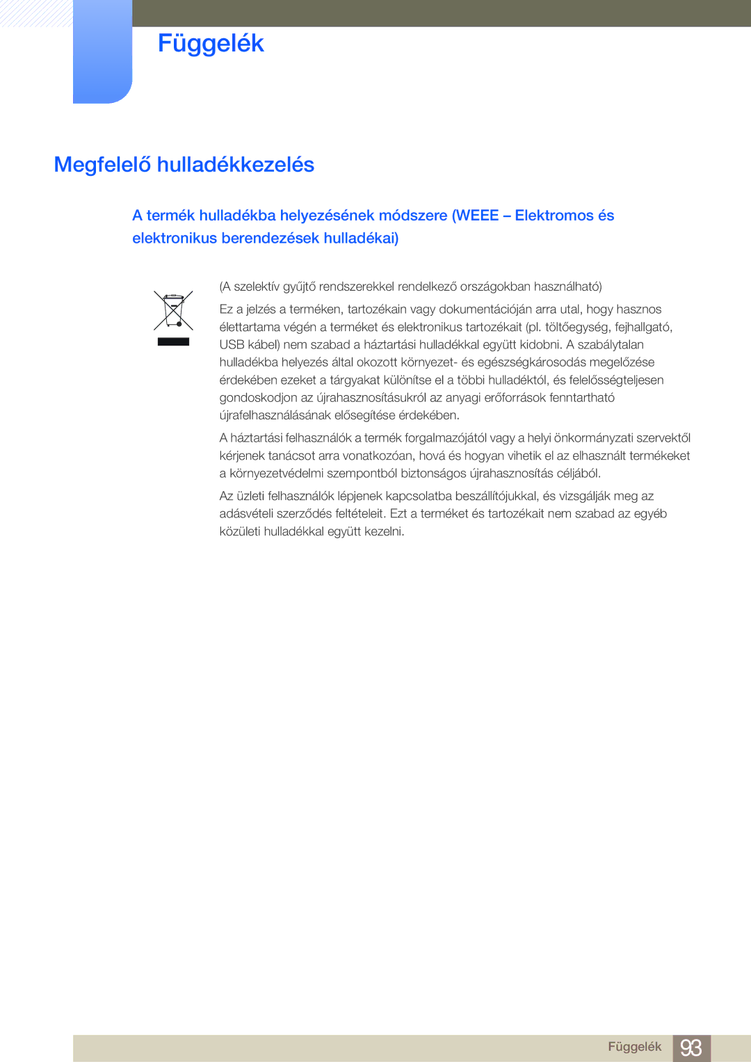 Samsung LS27B750VS/EN, LS24B750VS/EN manual Megfelelő hulladékkezelés 