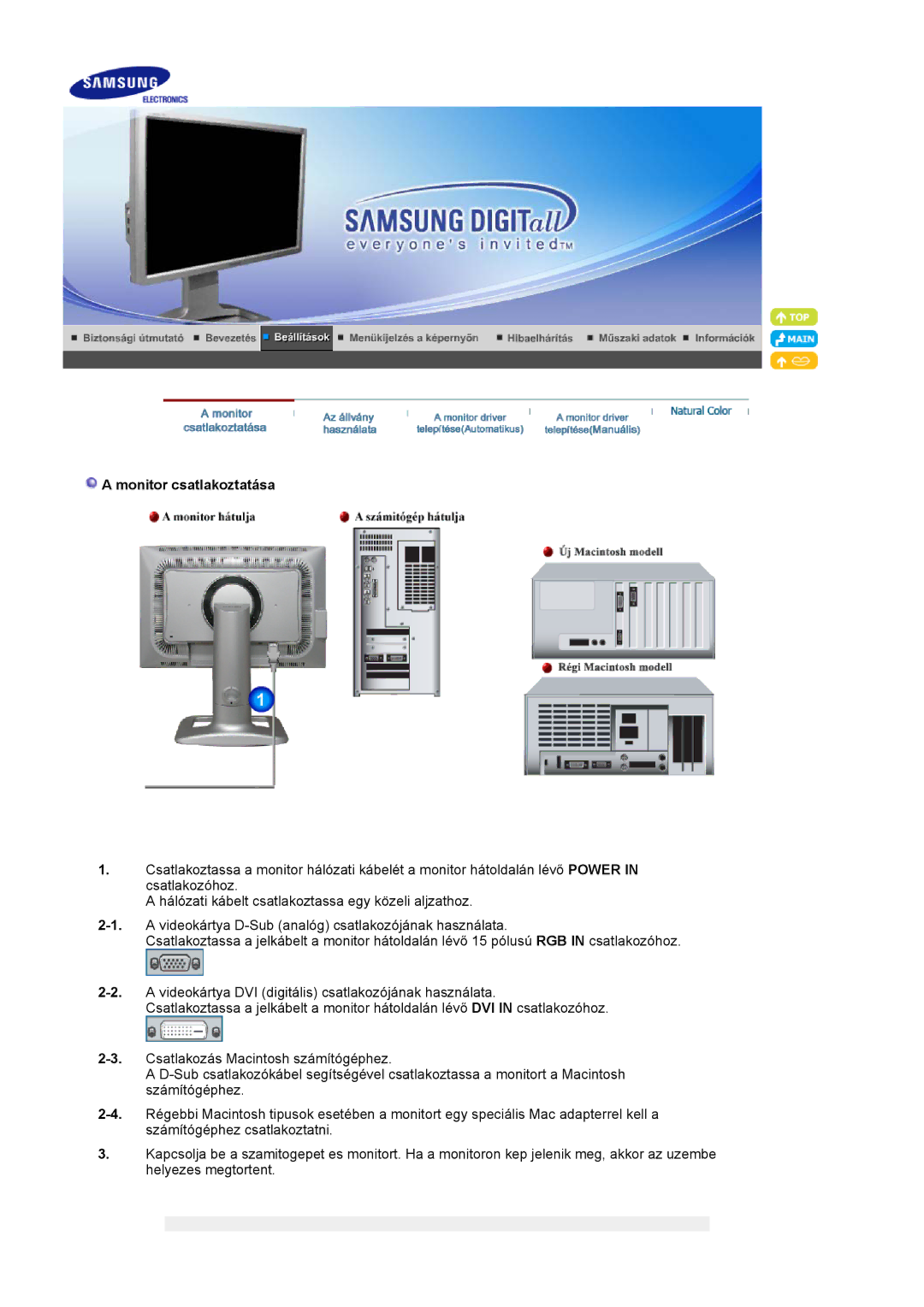 Samsung LS24BRBAS/XAZ, LS24BRBBS/EDC manual Monitor csatlakoztatása 