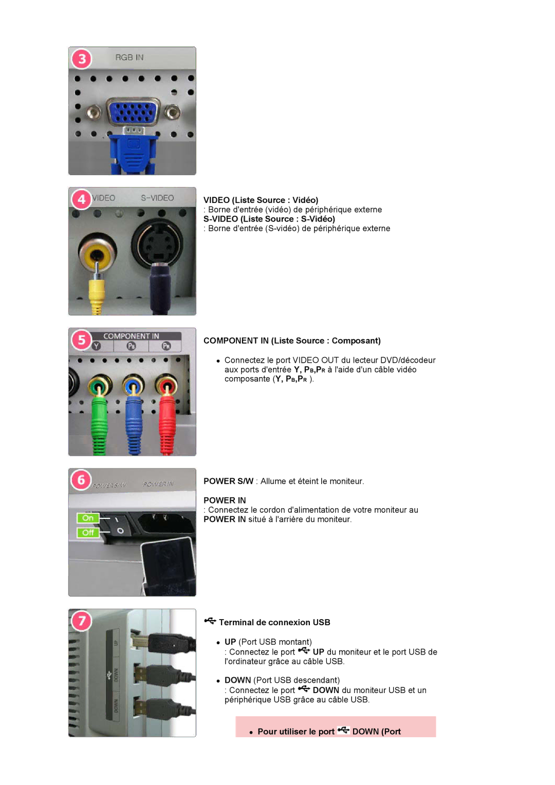 Samsung LS24BRBBS/EDC manual Video Liste Source Vidéo, Video Liste Source S-Vidéo, Component in Liste Source Composant 