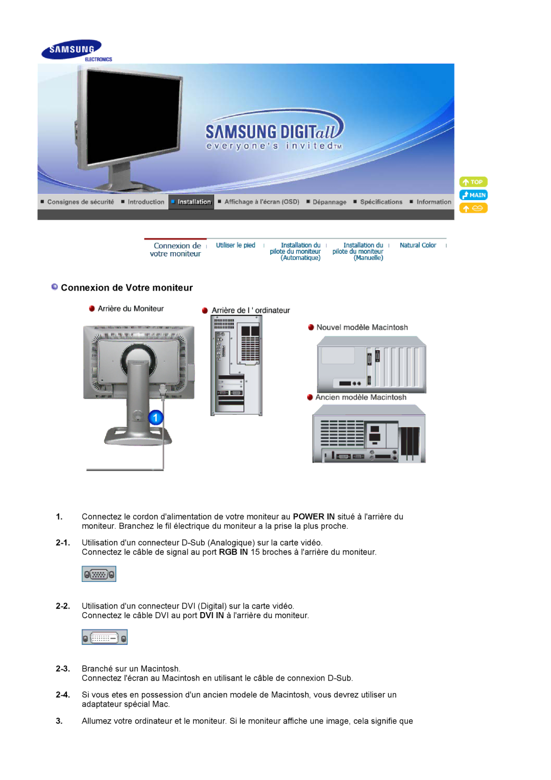 Samsung LS24BRBBS/EDC manual Connexion de Votre moniteur 