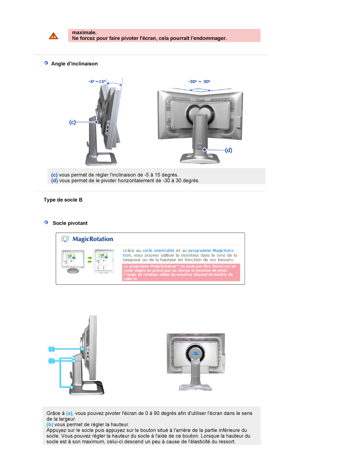 Samsung LS24BRBBS/EDC manual Type de socle B Socle pivotant 