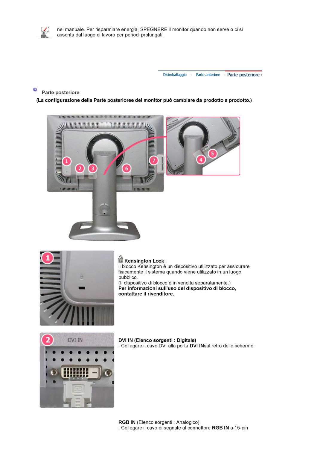 Samsung LS24BRBBS/EDC manual Parte posteriore 