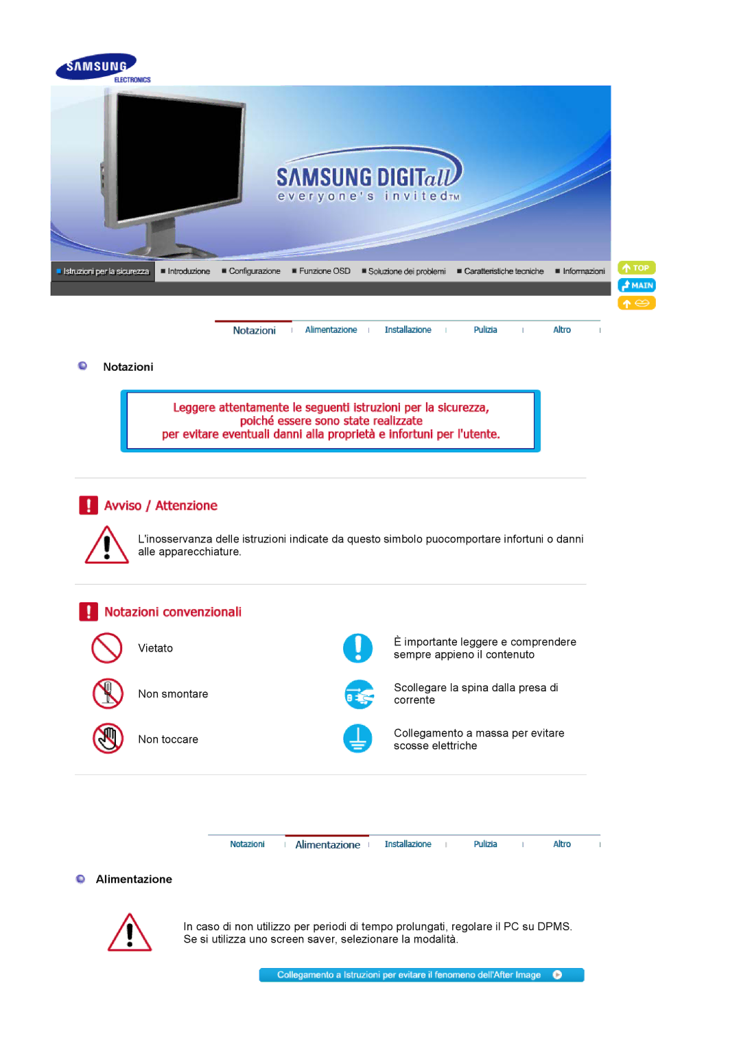 Samsung LS24BRBBS/EDC manual Notazioni, Alimentazione 