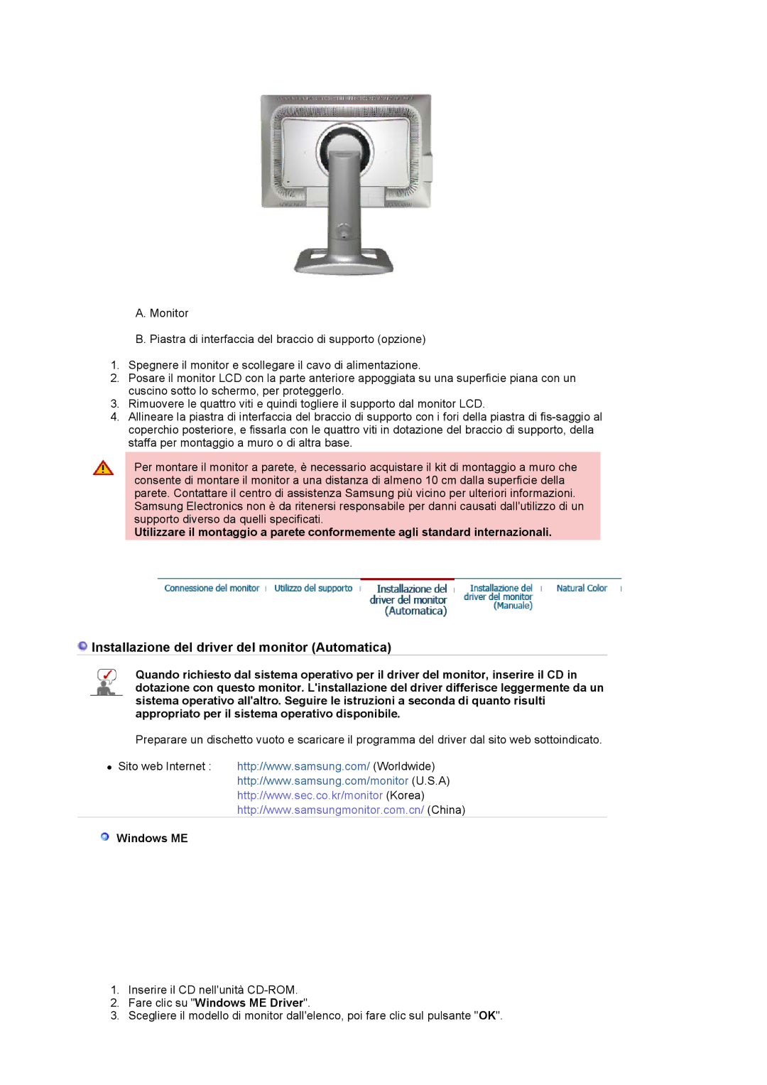 Samsung LS24BRBBS/EDC manual Fare clic su Windows ME Driver 