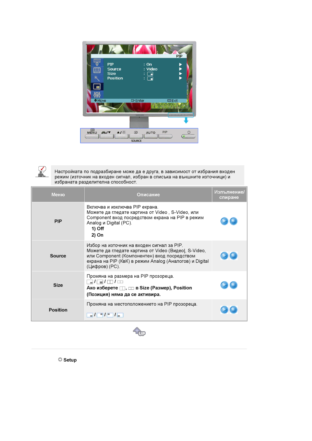 Samsung LS24BRBBS/EDC manual Source Size Position, Off, Setup 