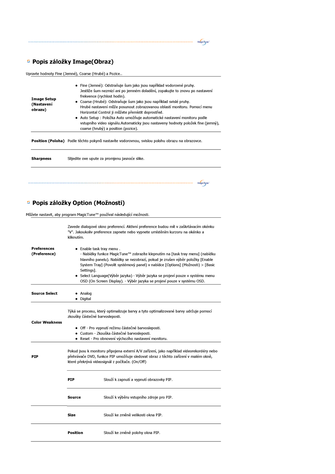 Samsung LS24BRBBS/EDC manual Popis záložky ImageObraz 