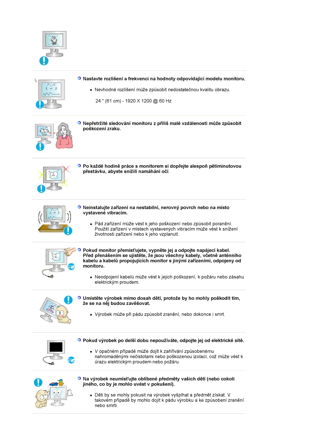 Samsung LS24BRBBS/EDC manual Výrobek může při pádu způsobit zranění, nebo dokonce i smrt 