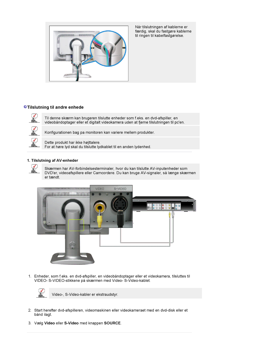 Samsung LS24BRBBS/EDC manual Tilslutning til andre enhede, Tilslutning af AV-enheder 