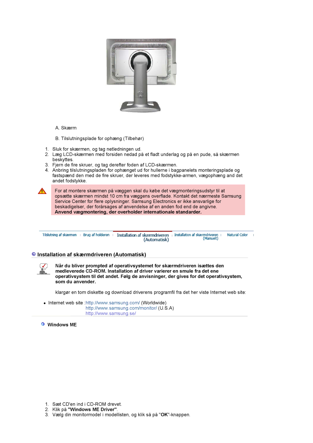 Samsung LS24BRBBS/EDC manual Klik på Windows ME Driver 