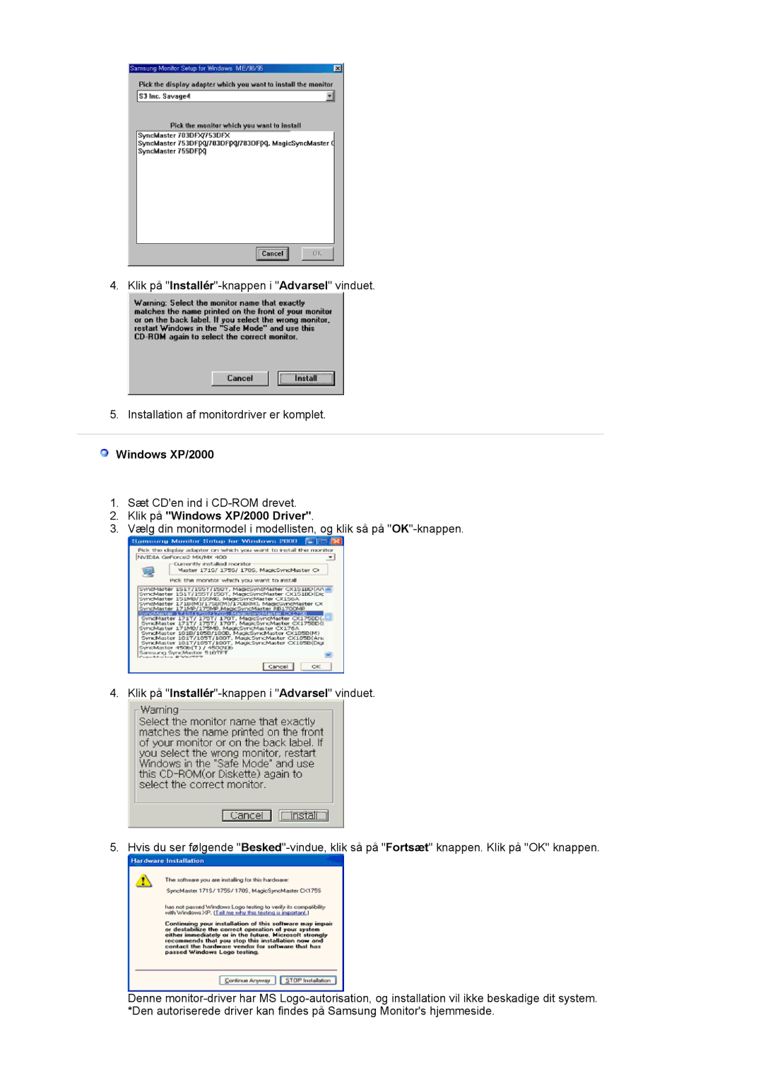 Samsung LS24BRBBS/EDC manual Klik på Windows XP/2000 Driver 