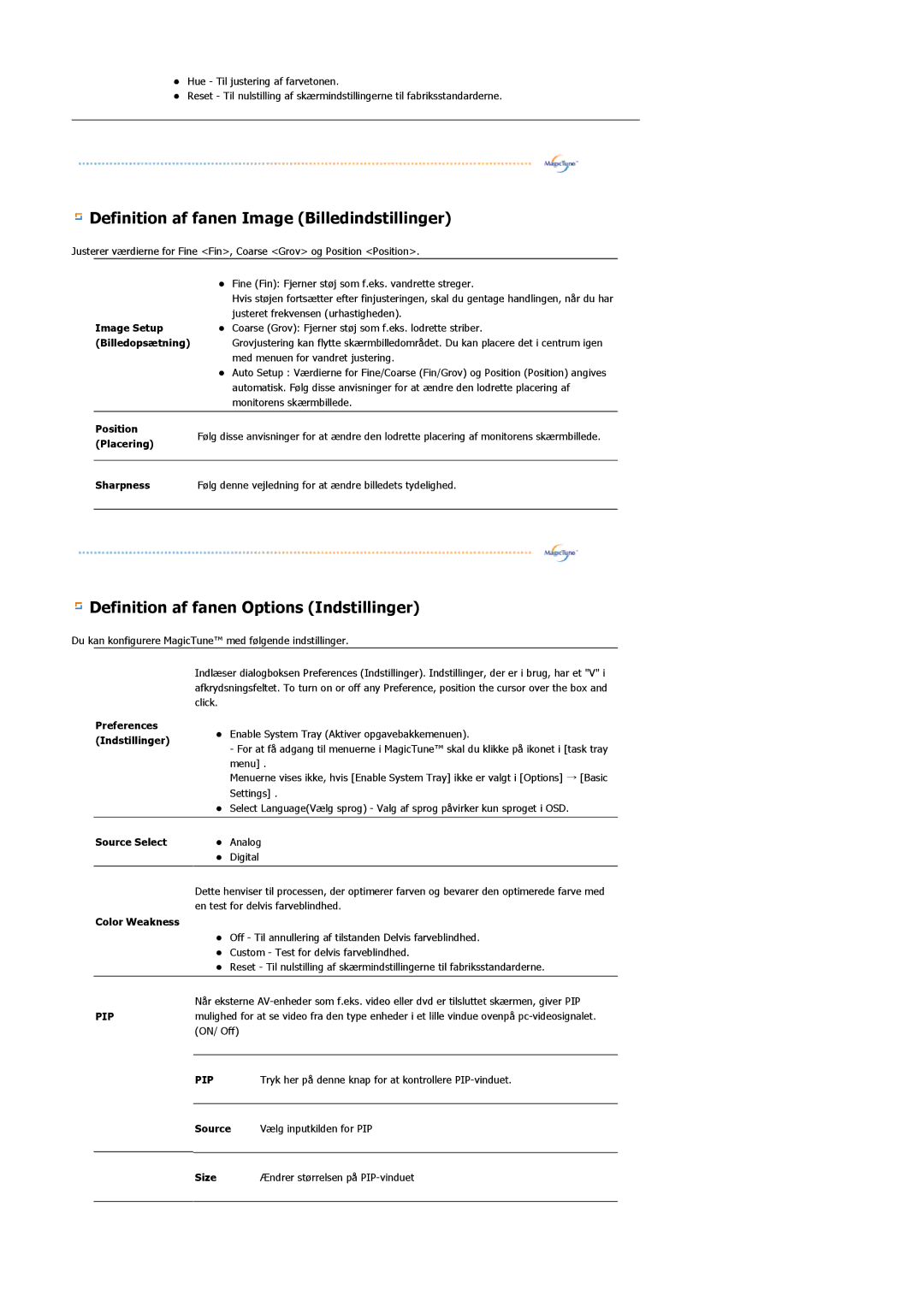 Samsung LS24BRBBS/EDC manual Definition af fanen Image Billedindstillinger 