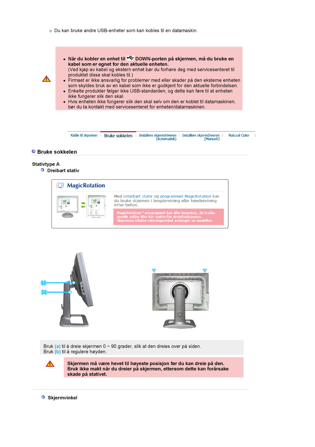 Samsung LS24BRBBS/EDC manual Bruke sokkelen, Stativtype a Dreibart stativ 