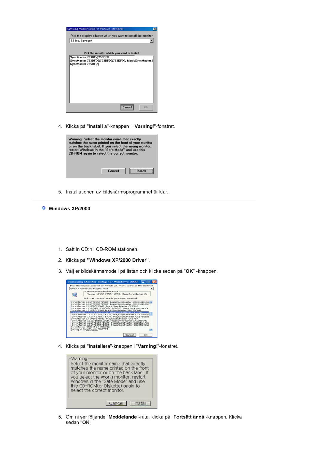 Samsung LS24BRBBS/EDC manual Klicka på Windows XP/2000 Driver 