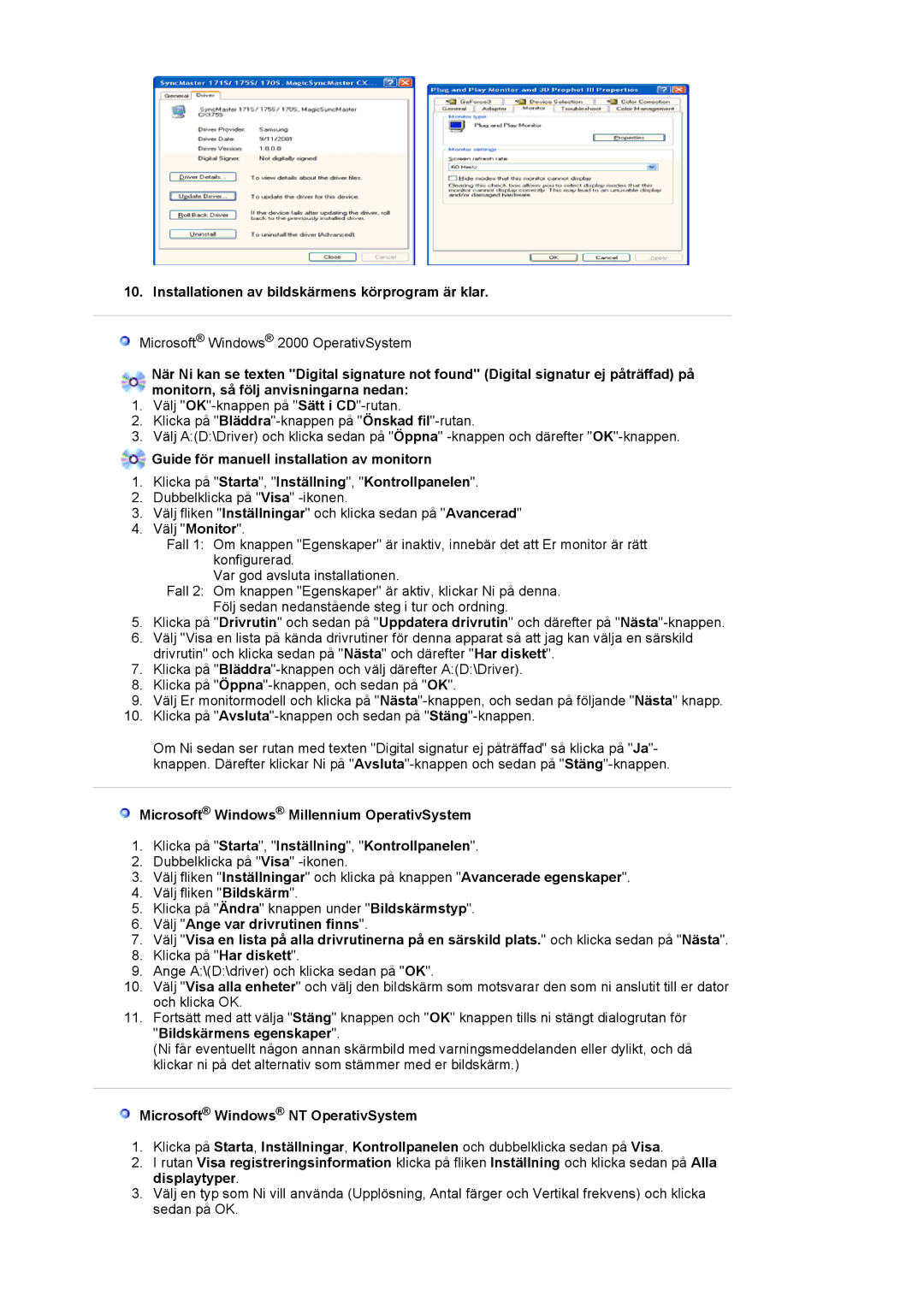 Samsung LS24BRBBS/EDC manual Installationen av bildskärmens körprogram är klar, Microsoft Windows NT OperativSystem 