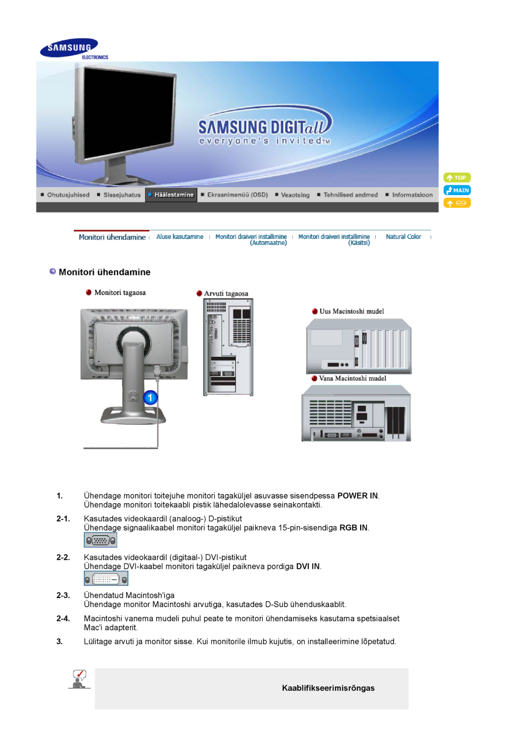 Samsung LS24BRBBS/EDC manual Monitori ühendamine, Kaablifikseerimisrõngas 