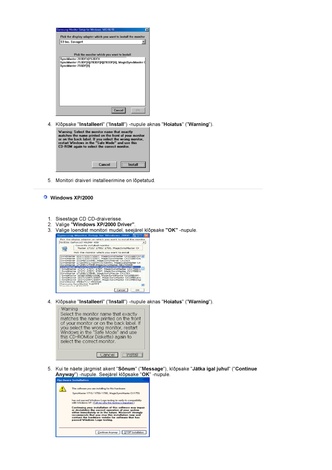 Samsung LS24BRBBS/EDC manual Valige Windows XP/2000 Driver 