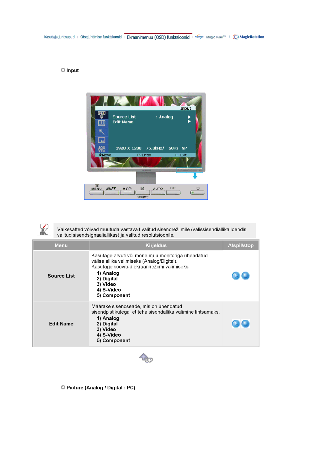 Samsung LS24BRBBS/EDC manual Menu, KirjeldusAfspil/stop 