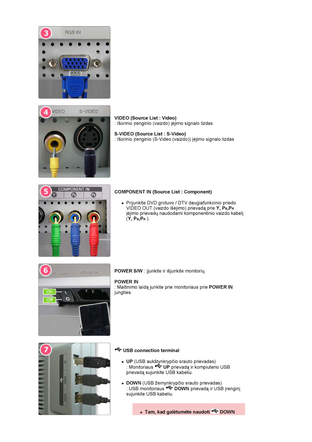 Samsung LS24BRBBS/EDC manual Video Source List Video, Video Source List S-Video, Component in Source List Component 