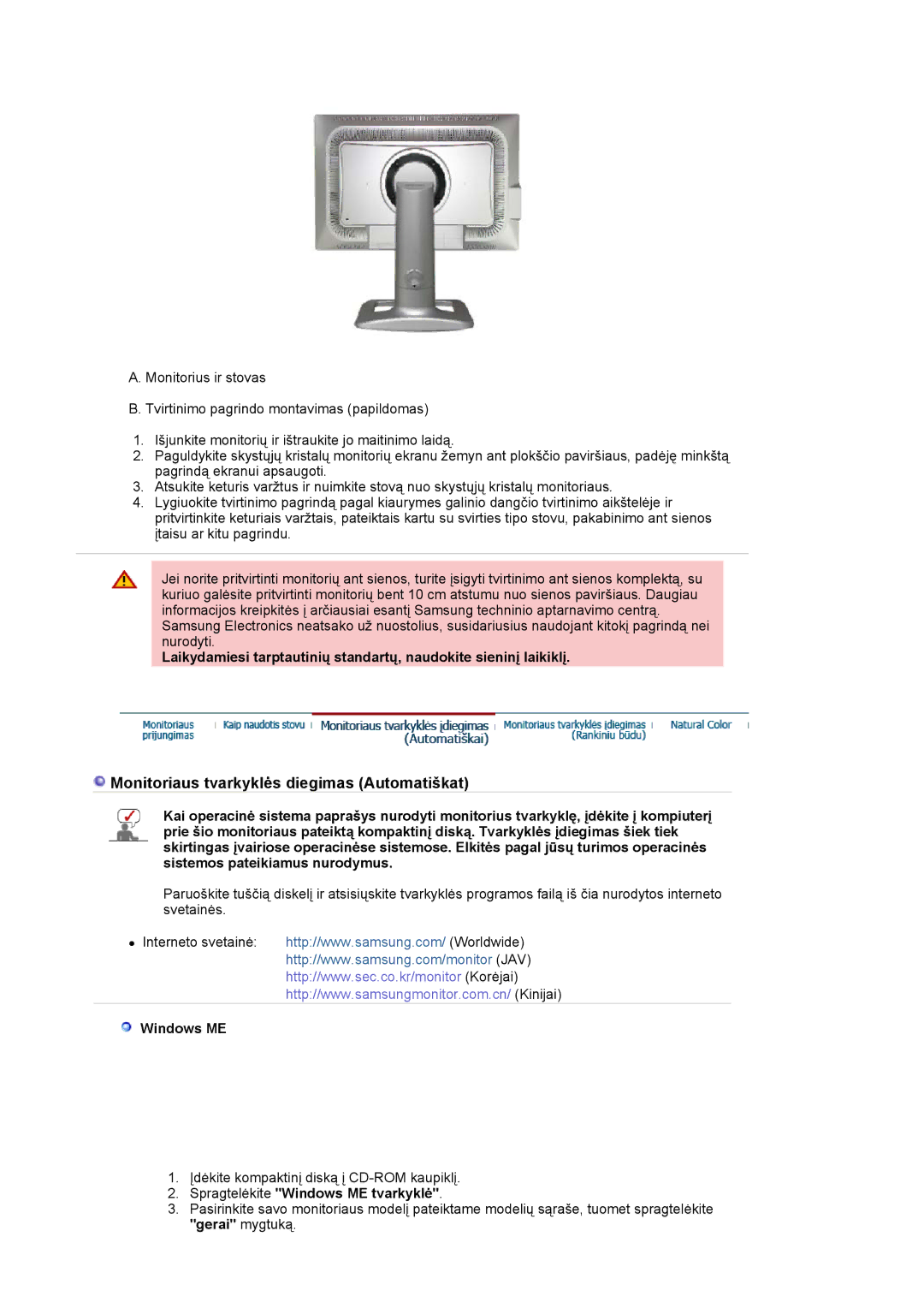 Samsung LS24BRBBS/EDC manual Spragtelėkite Windows ME tvarkyklė 