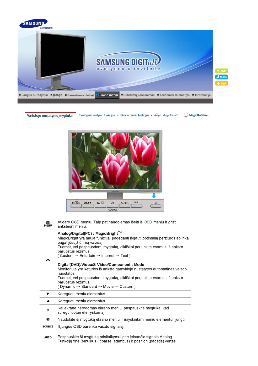 Samsung LS24BRBBS/EDC manual Analog/DigitalPC MagicBright, DigitalDVD/Video/S-Video/Component Mode 