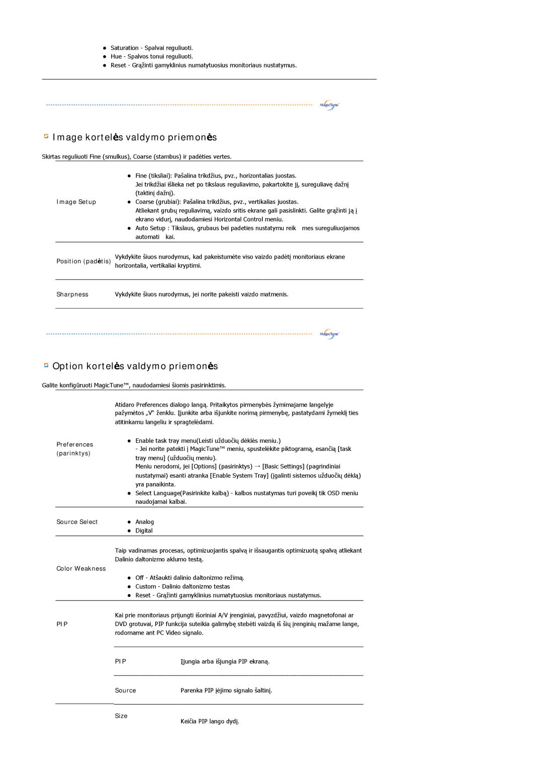 Samsung LS24BRBBS/EDC manual Image kortelės valdymo priemonės 