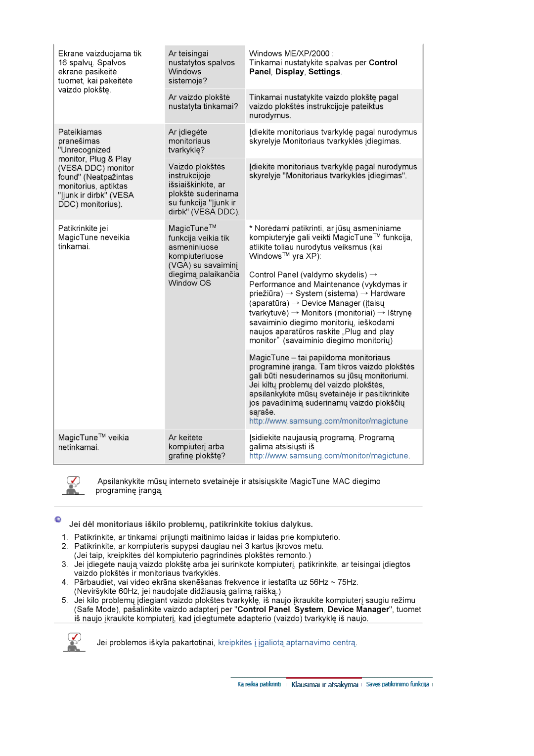 Samsung LS24BRBBS/EDC manual Ar įdiegėte monitoriaus tvarkyklę? 