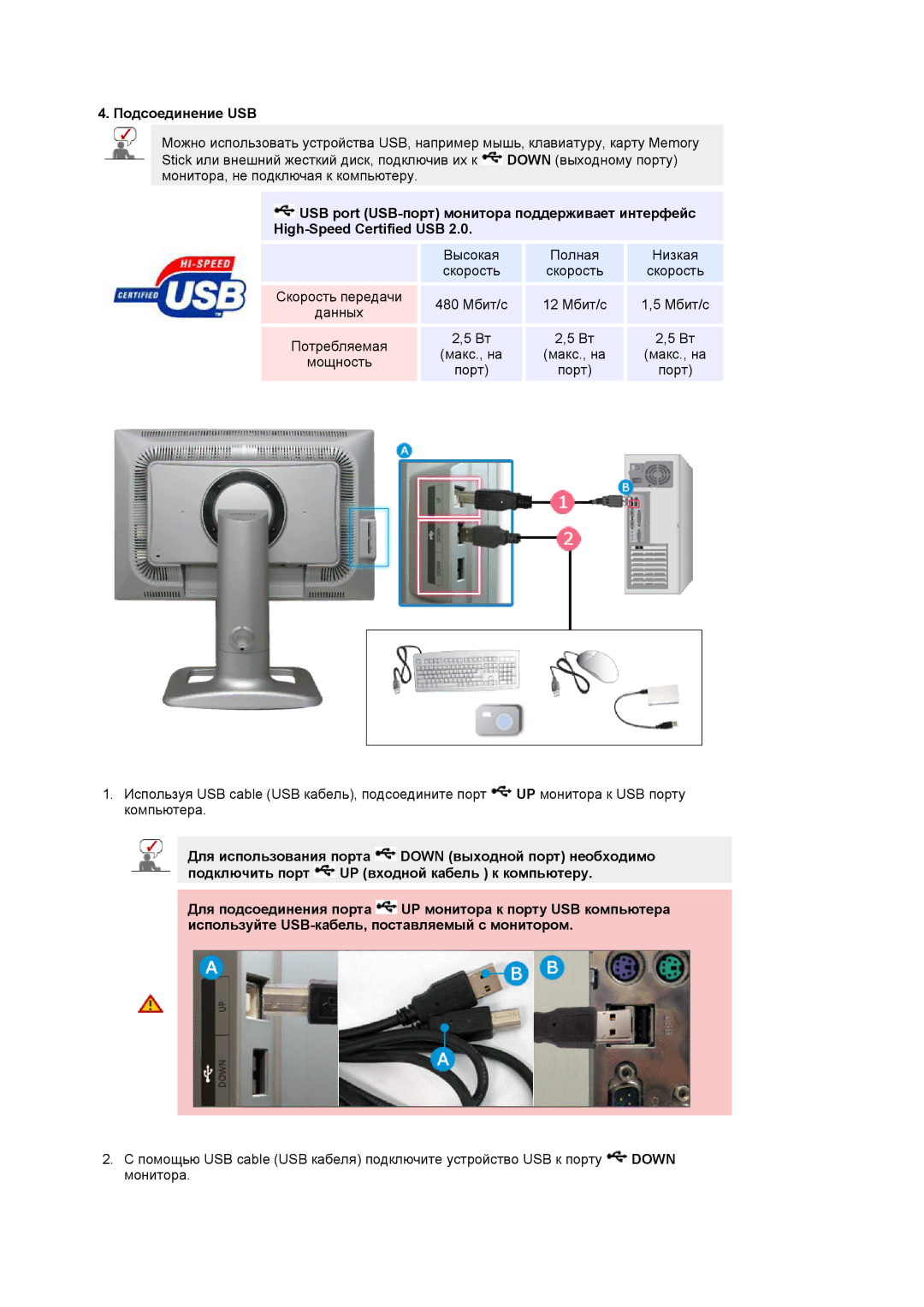 Samsung LS24BRBBS/EDC manual Подсоединение USB 