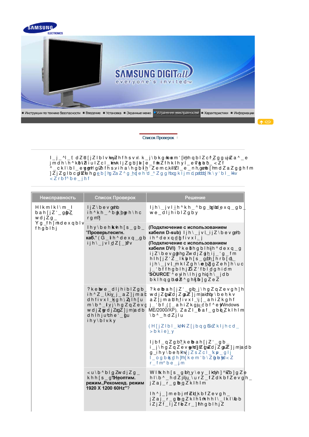 Samsung LS24BRBBS/EDC manual Неисправность Список Проверок Решение, Подключение с использованием, Проверьтесигн 