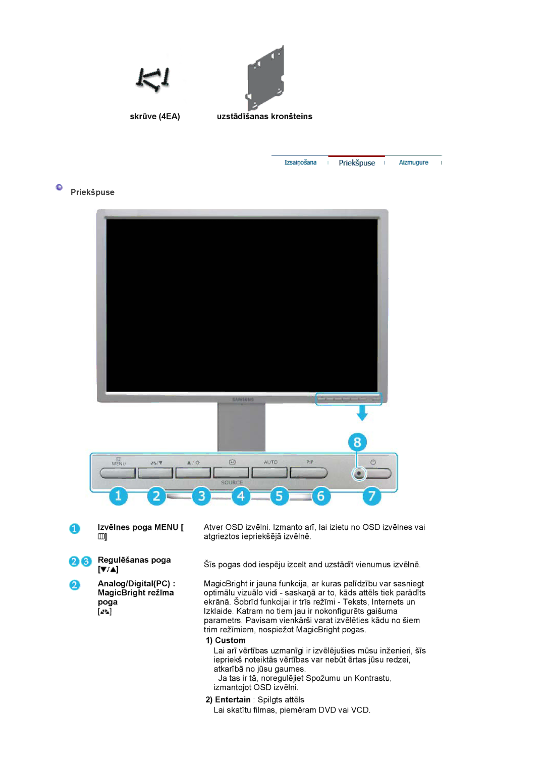 Samsung LS24BRBBS/EDC manual Priekšpuse 