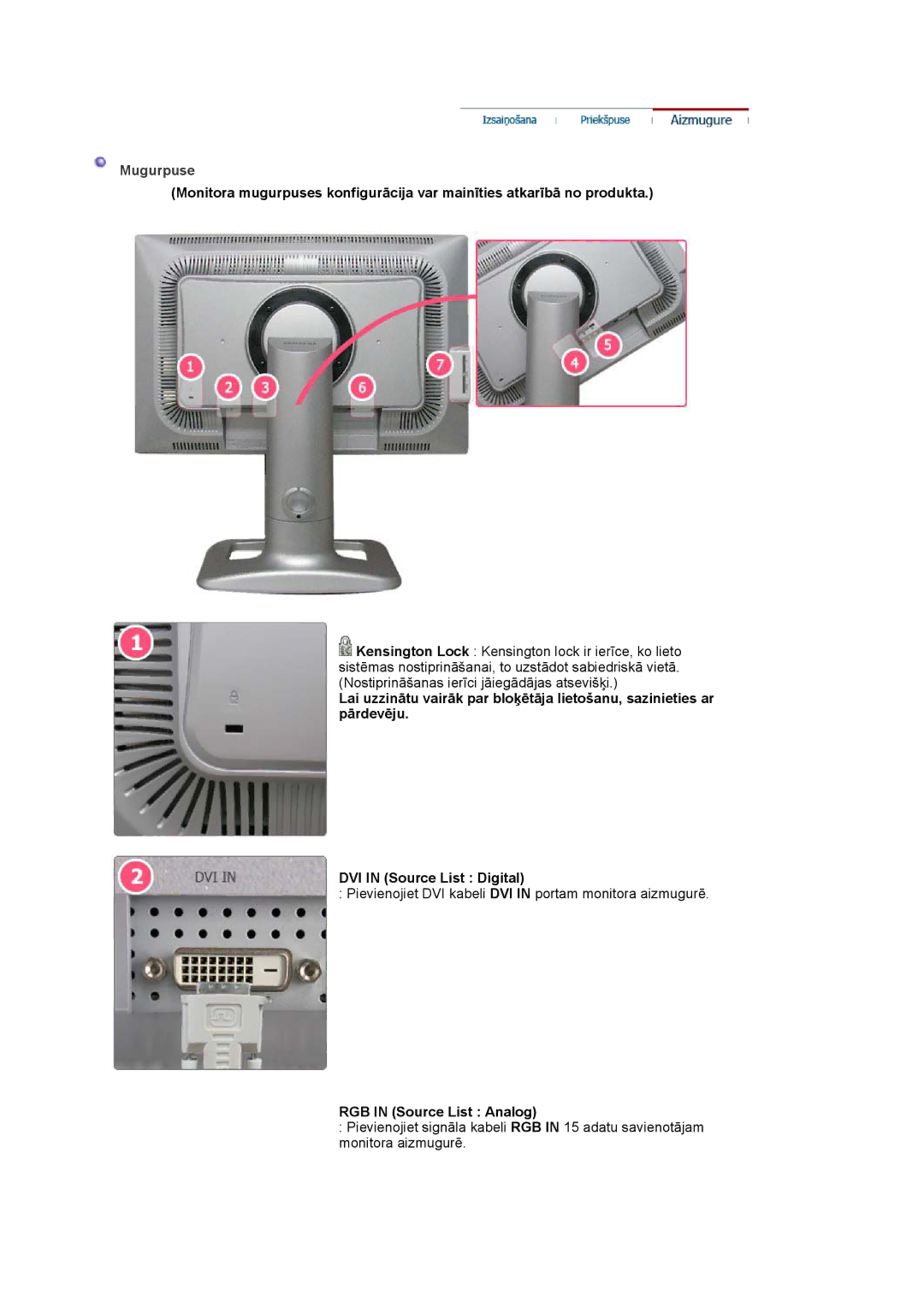 Samsung LS24BRBBS/EDC manual Mugurpuse, RGB in Source List Analog 