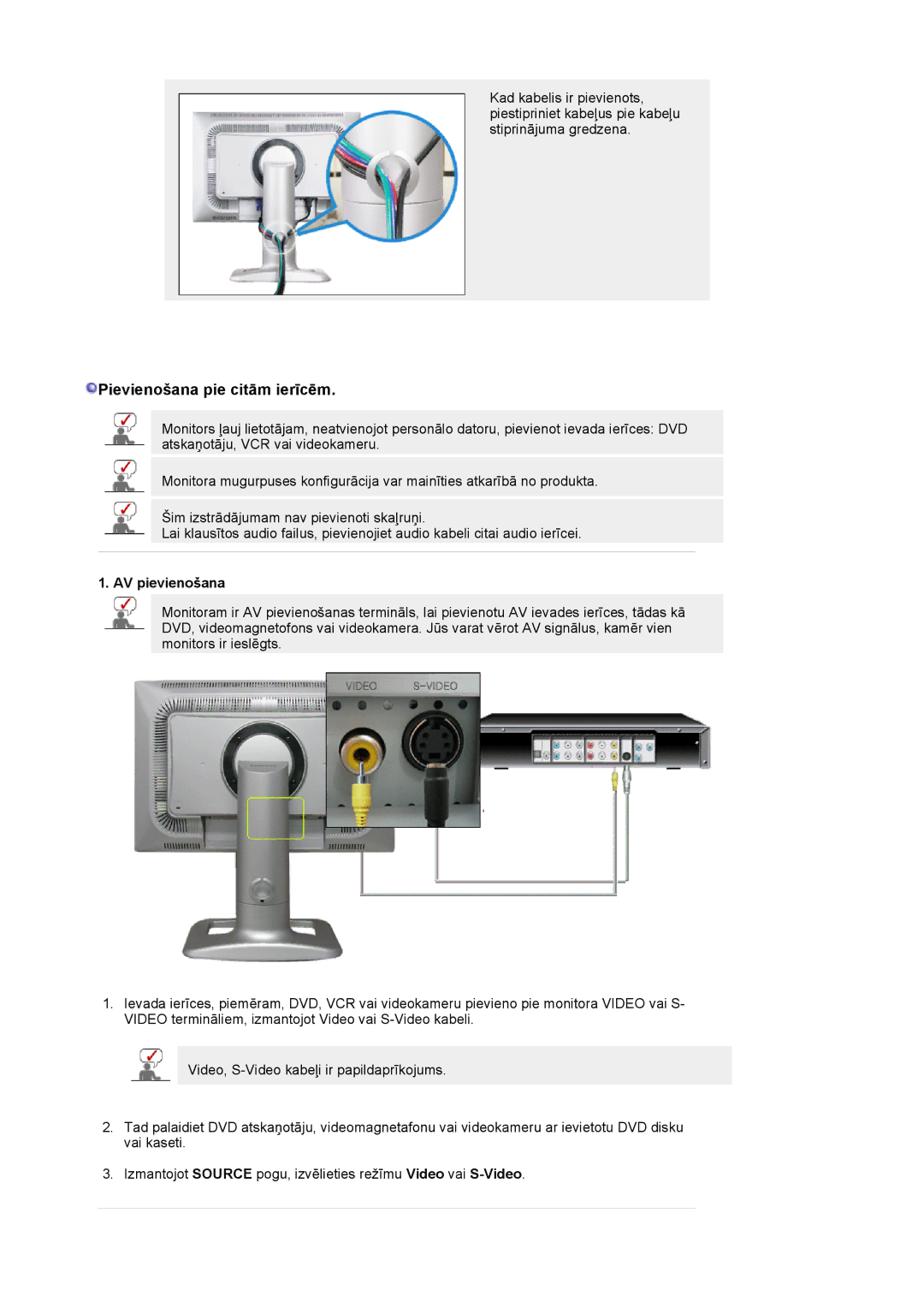 Samsung LS24BRBBS/EDC manual Pievienošana pie citām ierīcēm, AV pievienošana 