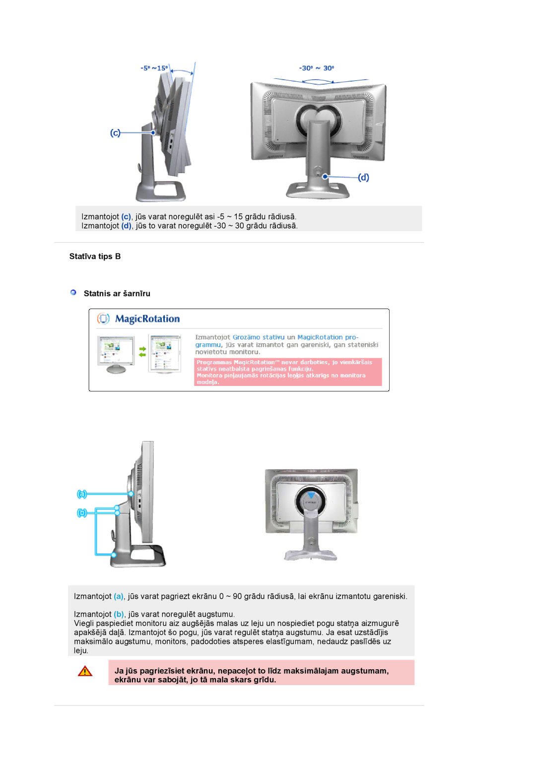 Samsung LS24BRBBS/EDC manual Statīva tips B Statnis ar šarnīru 