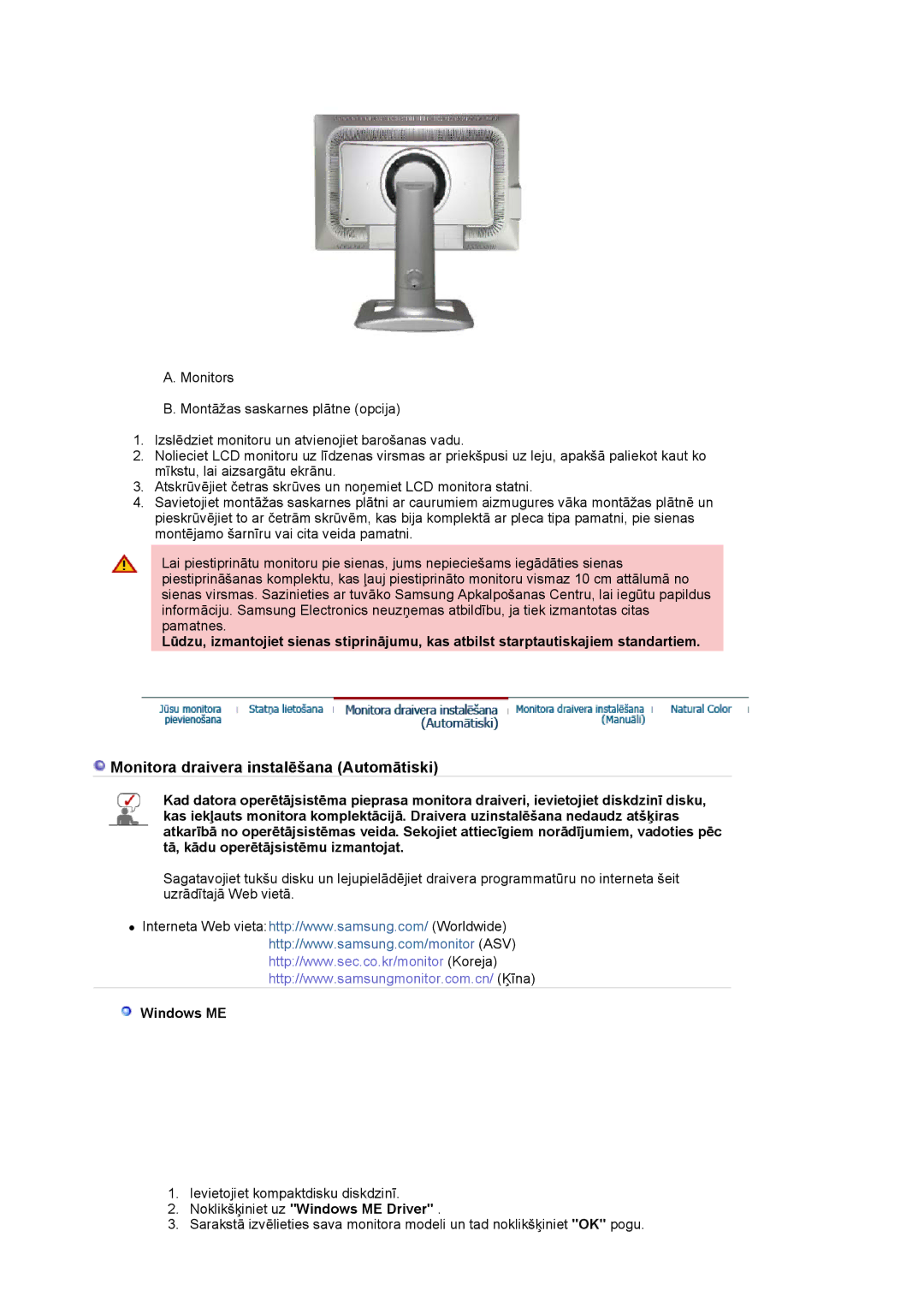 Samsung LS24BRBBS/EDC manual Noklikšķiniet uz Windows ME Driver 