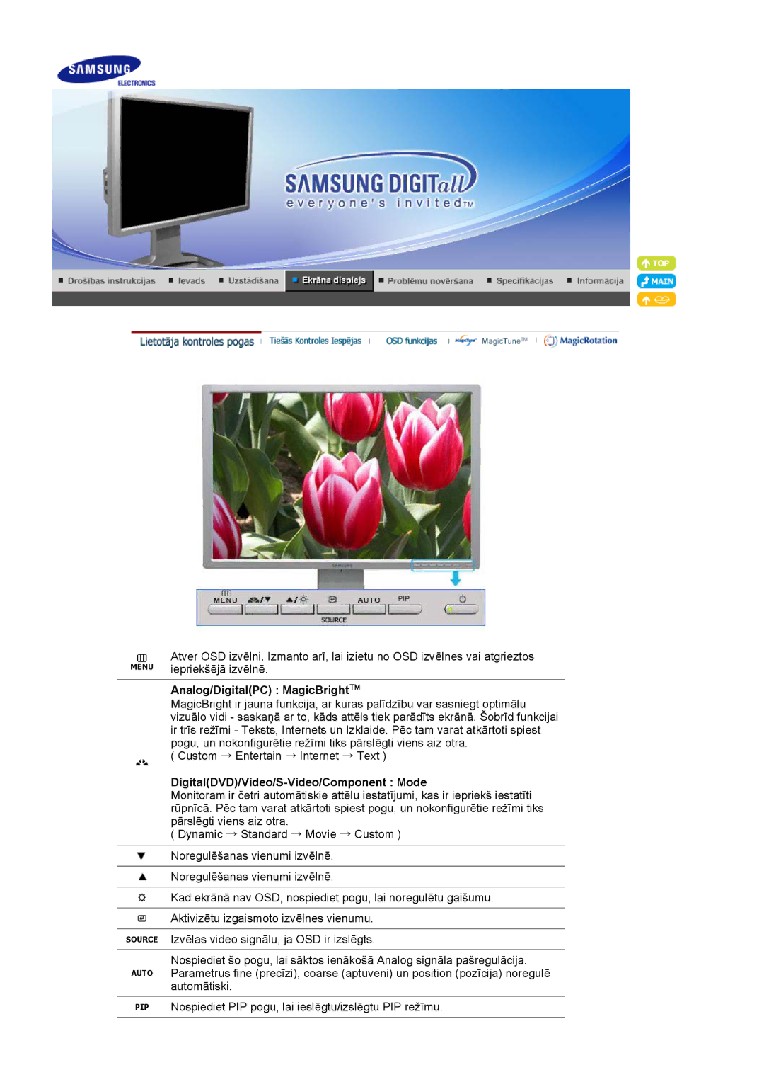 Samsung LS24BRBBS/EDC manual Analog/DigitalPC MagicBright, DigitalDVD/Video/S-Video/Component Mode 