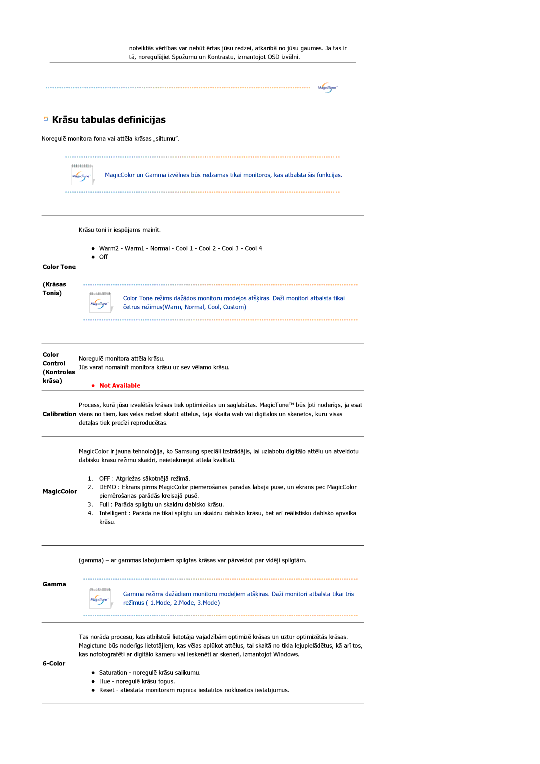 Samsung LS24BRBBS/EDC manual Krāsu tabulas definīcijas 