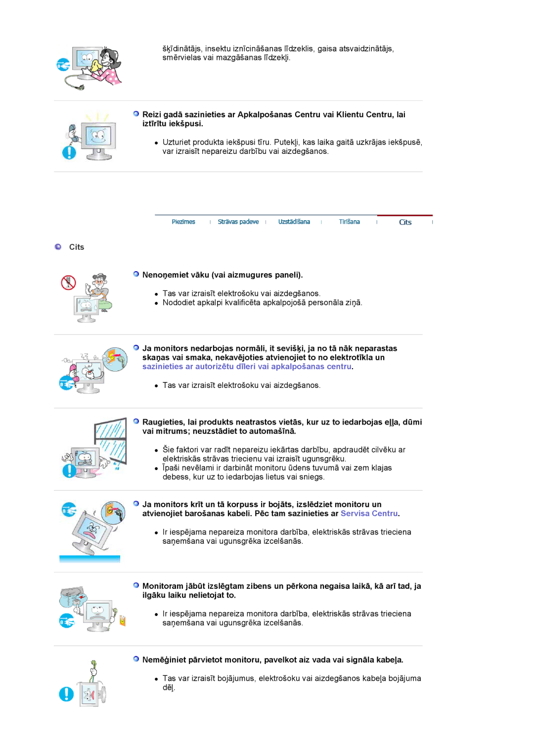 Samsung LS24BRBBS/EDC manual Cits, Nenoņemiet vāku vai aizmugures paneli 