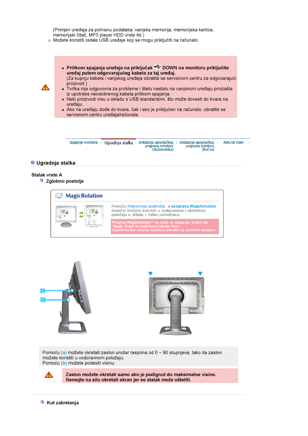 Samsung LS24BRBBS/EDC manual Ugradnja stalka, Stalak vrste a Zglobno postolje 